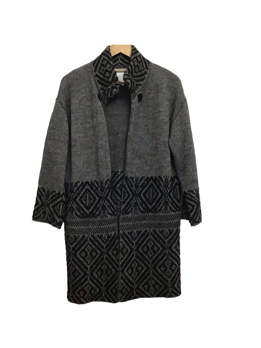 CHIARAMENTE coatigan knit open long duster cardigan sweater wool alpaca black